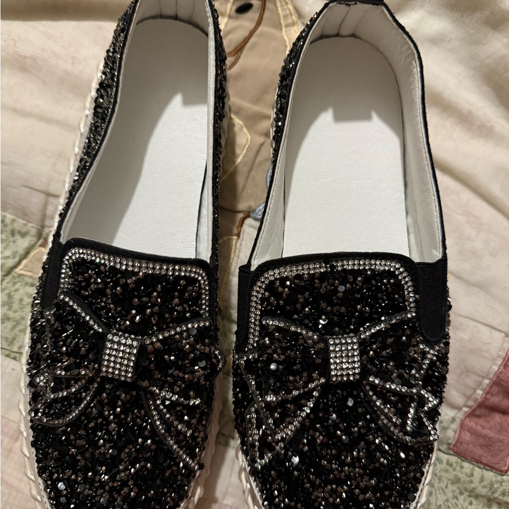 Elegant Black Beaded Women's Loafers
